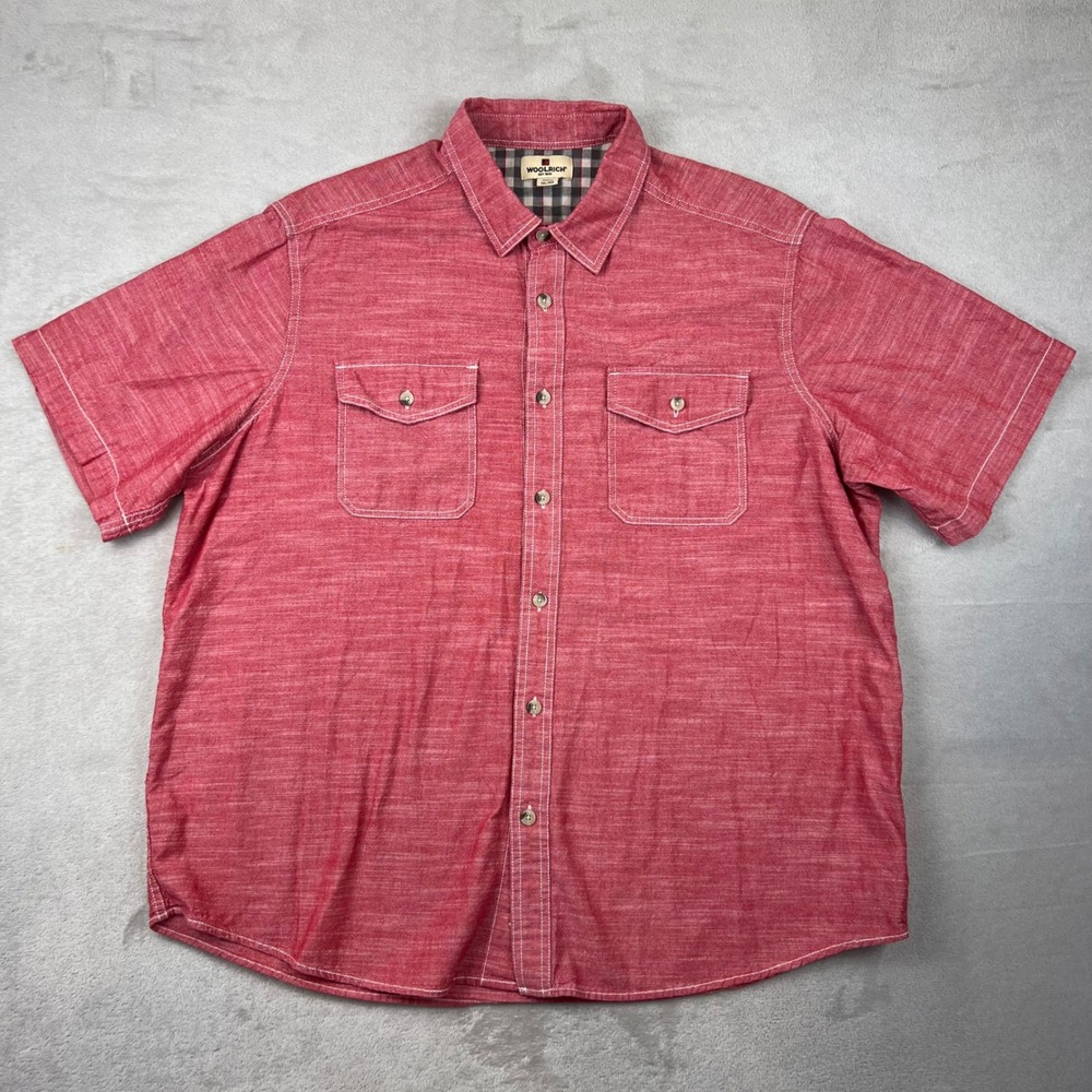 Woolrich Mens XXL Red Short Sleeve Button Down Shirt Cotton HMT1032S